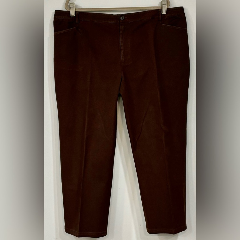 LAUREN by RALPH LAUREN Empire Brown Stretch Button and Zipper Waist Pants 22W